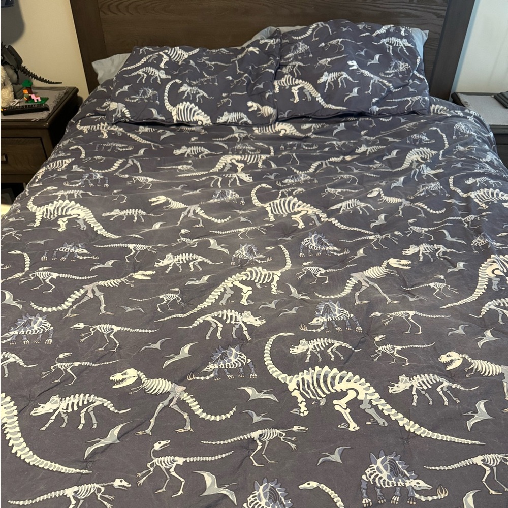 Pottery Barn Kids Dinosaur Skeleton Comforter - Dark Gray